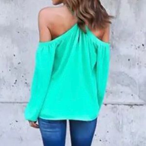 Women Aqua Cold/Off the Shoulder Halter Top M